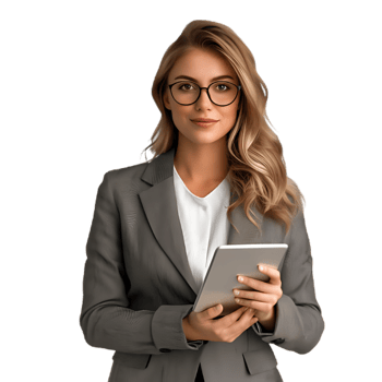 Confident Businesswoman Holding Tablet Isolated on Transparent Background png