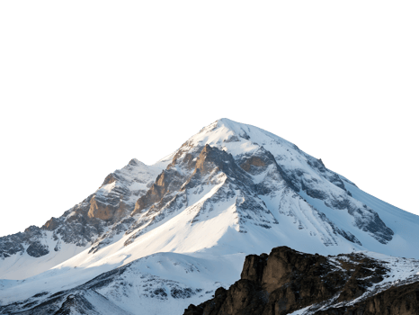 A snow-capped mountain peak, isolated on a transparent background png