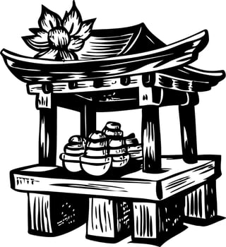 A vintage style illustration depicting shinto shrine vector