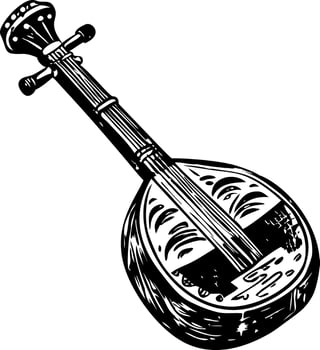 A vintage illustration depicting traditional shamisen instrument vector