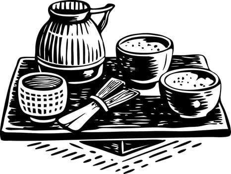 Tea ceremony edibles illustration in vintage style vector