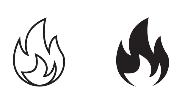 Fire flame icon set. Burning symbol. Fireball sign. Energy illustration isolated. vector