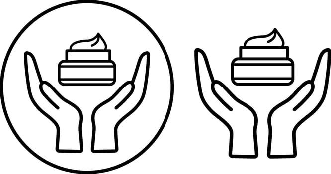 Hands holding a jar of cream, a icon. Illustration of icons for cosmetology, medicine, design of web pages and applications. vector