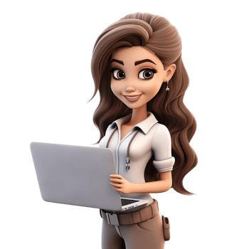3D girl Character Holding and Presenting to a Laptop isolated on transparent background png