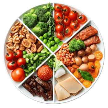 vibrant plate filled with variety of fresh vegetables, nuts, and legumes, showcasing healthy eating options. Enjoy colorful assortment , isolated transparent png