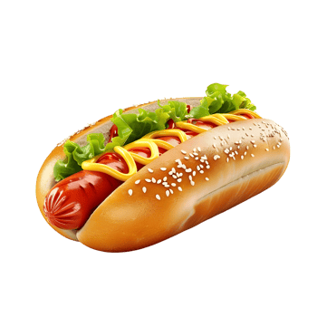 Delicious hot dog with mustard ketchup and lettuce bun bbq eat on transparent background png
