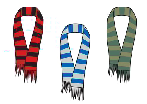 Set of three sriped scarfs. Red, blue and green colors vector
