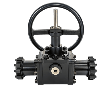 Industrial black gate valve with handwheel on a transparent background png
