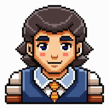 Pixel Art Male Avatar with Brown Hair in Blue Vest and Orange Tie vector