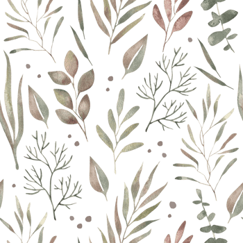 Painted leaves. Watercolor hand-drawn seamless pattern with green leaves and branches on transparent background. png