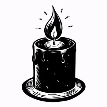 Black and White Candle Illustration with Flame and Melting Wax vector