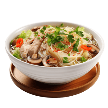 A Hearty Bowl of Chicken and Vegetable Noodle Soup isolated on transparent background png