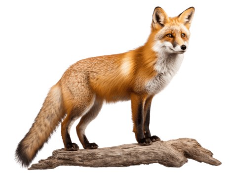 A fox is standing on a branch isolated on transparent background png