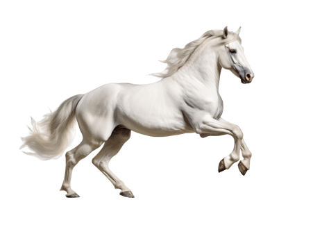 A white horse is galloping isolated on transparent background png