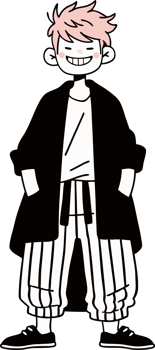 Anime Character Smiling, Black and White, Illustration Concept. png
