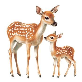 Adorable Baby Deer with Mother on transparent background. png