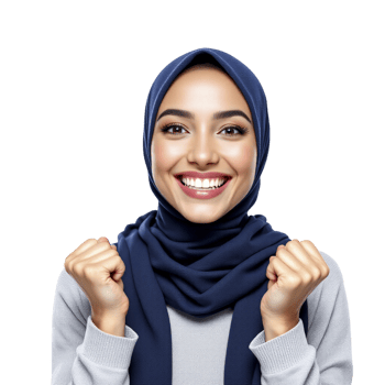 A woman in a hijab is smiling and raising her hands png
