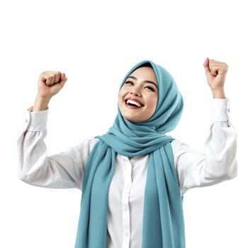 Happy muslim woman with arms raised up png