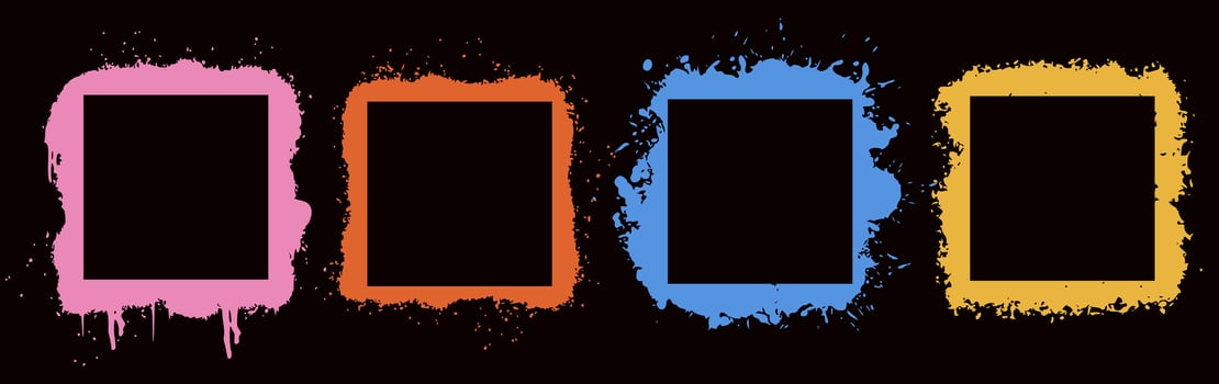 Stencil dirty colorful texture square frame. Border with spray effect and spot and urban graffiti style. vector