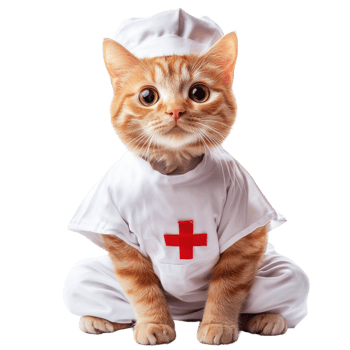 Adorable Cat Nurse Costume White on transparent background. png