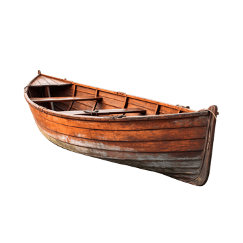 Aged Wood Rowing Boat isolated on transparent background png