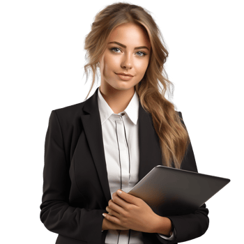 Attractive businesswoman in a suit with a laptop isolated on transparent background png