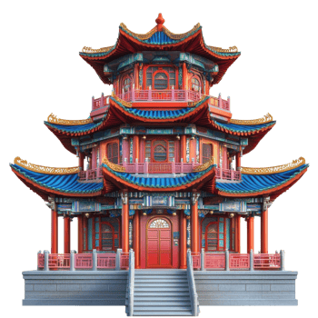 Serene Chinese Temple Architecture on transparent background. png