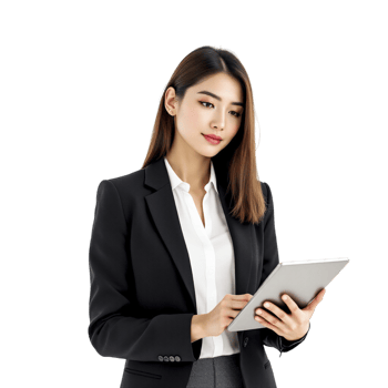Asian business woman holding tablet computer png