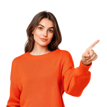 Woman in Orange Sweater Confidently Posing on transparent background. png