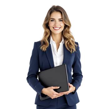 A beautiful business woman in a suit holding a laptop png