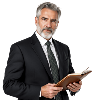 A man in a suit holding a book png