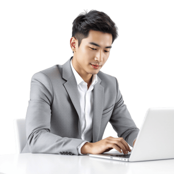 Asian man working on laptop png