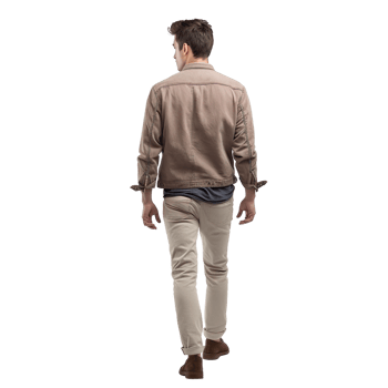 Back view of a casual modern man walking isolated on transparent background png