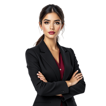 Business woman in black suit with crossed arms png