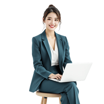 Asian business woman sitting on stool with laptop png