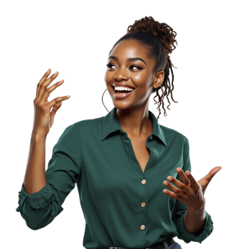 A woman in a green shirt is gesturing png