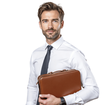 A man in a white shirt and tie holding a briefcase png