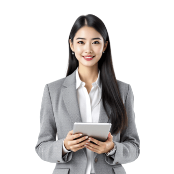 Asian business woman holding tablet computer png