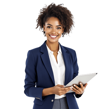 A smiling african american woman holding a tablet png