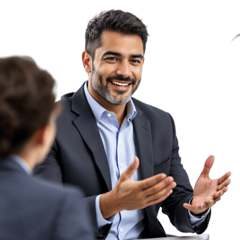 A man in a suit is talking to another man png