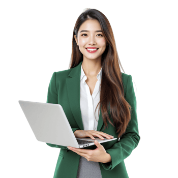 Asian business woman holding laptop on black background png