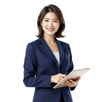 Asian business woman holding a tablet png