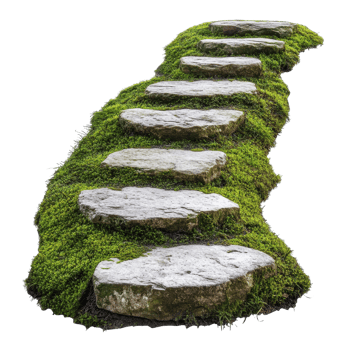Moss Path Stone Winding Gently on transparent background. png