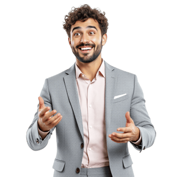 A man in a suit is gesturing with his hands png