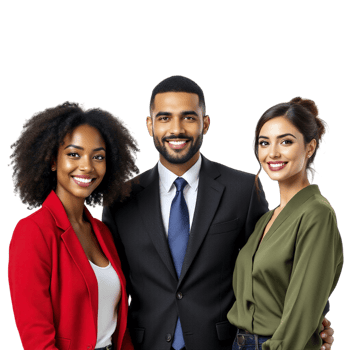 Three business people posing for a photo png