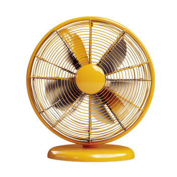Round Metal Blade Yellow Fan on transparent background. png