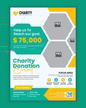 Charity activities and donation event A4 size flyer design template or fundraising poster, and leaflet design, donation collection for charity poster design vector