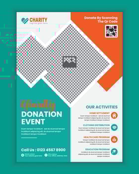 Charity activities and donation event A4 size flyer design template or fundraising poster, handbill and leaflet design, donation collection for charity poster design vector
