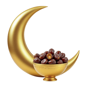 Dates and a golden crescent on a black background png