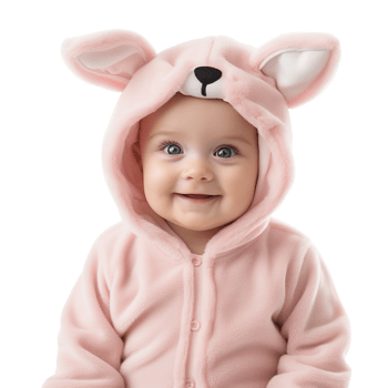 Baby Girl Wearing a Cute Bunny Onesie isolated on transparent background png